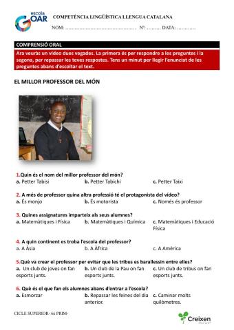 Comprensió oral el millor professor del món