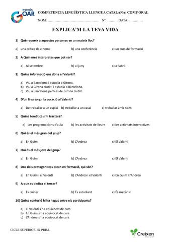 Comprensió oralexplic'am la teva vida