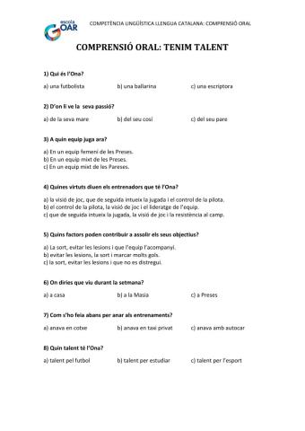 Comprensió oral tenim talent
