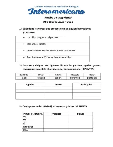 Prueba de diagnóstico quinto de básica