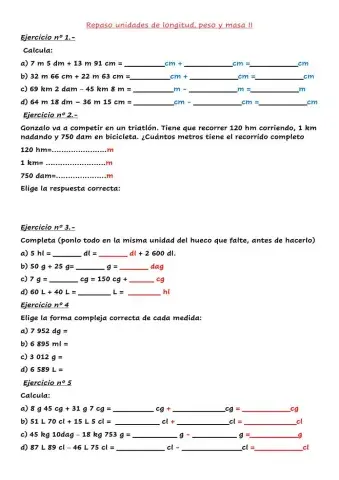 Repaso unidades longitud, capacidad y masa II