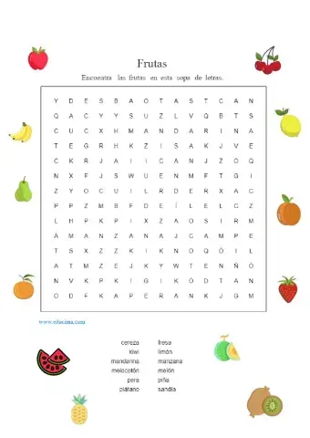 Sopa de letras de frutas