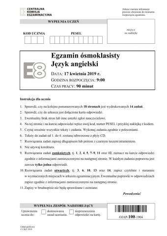 egzamin ósmoklasisty 2019 CKE cz. 2 zad. 9-14