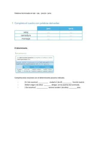 Los demostrativos, palbras con aje. eje