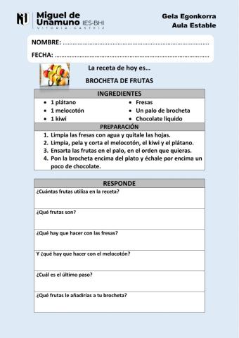 Receta:brocheta de frutas