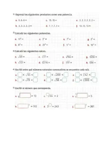 Potencia y raíz de números naturales