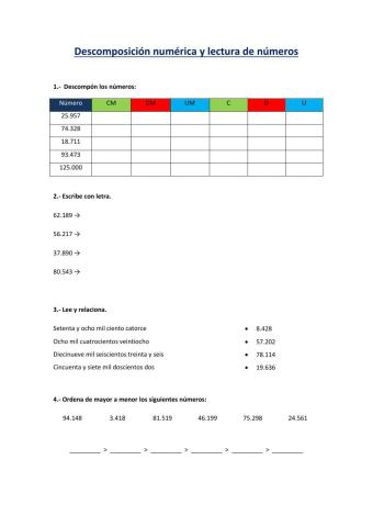 Descomposición, lectura y escritura de números