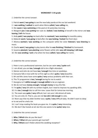 Worksheet -6 th grade