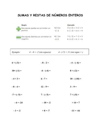 Sumas y Restas de números enteros
