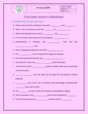 Final exam ancient civilizations