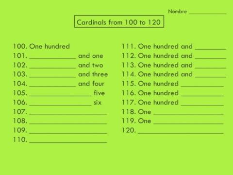 Cardinals 100-120 Writng