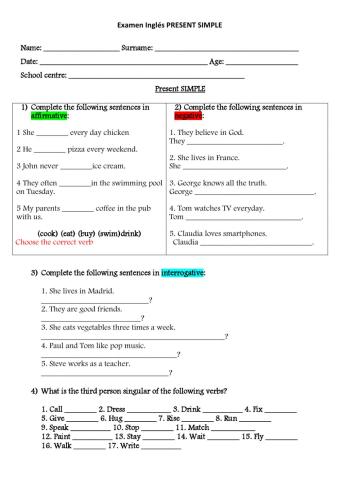 Present Simple EXAM
