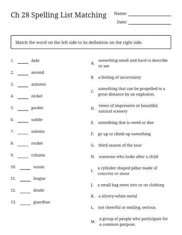 Matching - Vocabulary - various
