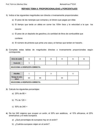 Proporcionalidad y Porcentajes