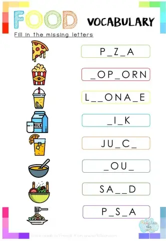 Fill in the missing letter: Vocabulary food