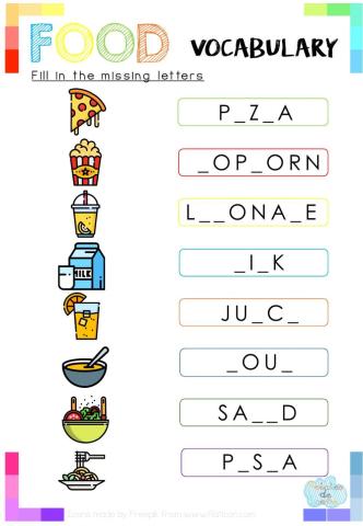 Fill in the missing letter: Vocabulary food