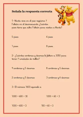 Test de matemáticas Tercero de Primaria