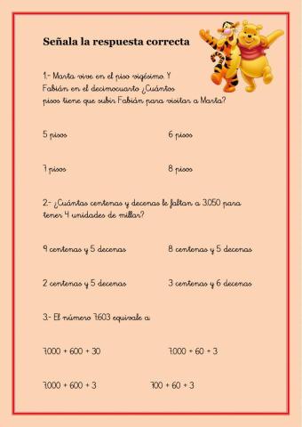 Test de matemáticas Tercero de Primaria