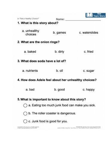 Is That a Healthy Choice Worksheet A