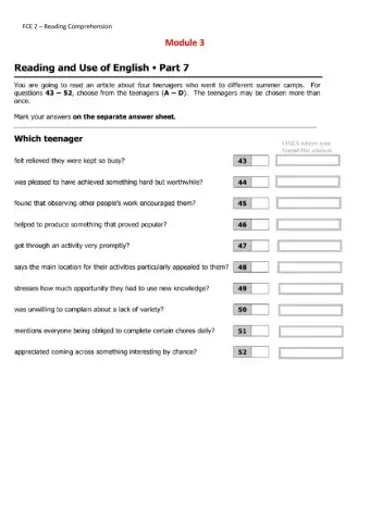FCE - Reading comprehension