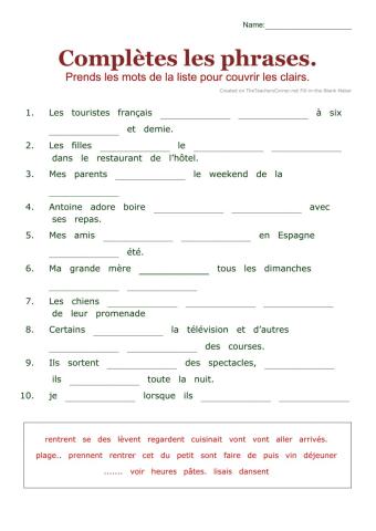 Compléter les phrases