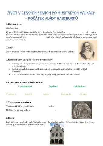 Život v českých zemích po husitských válkách – počátek vlády habsburků