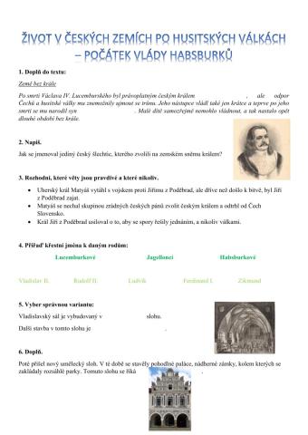Život v českých zemích po husitských válkách – počátek vlády habsburků