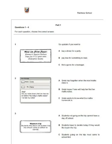 Reading ket part 1, 2, 5.