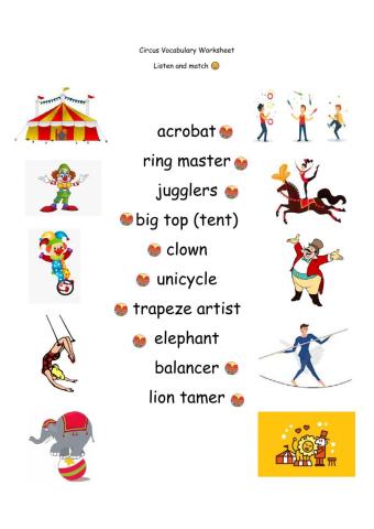 Песня цирк на английском. Circus Vocabulary. Тема цирк на английском языке. Circus Vocabulary for Kids. Цирк на английском для детей.