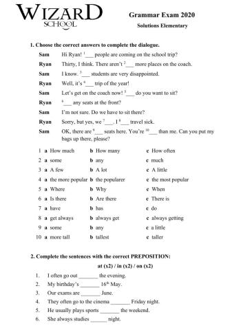 Grammar Exam Solutions Elementary