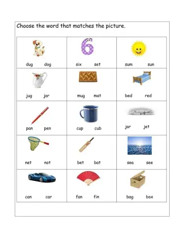 Matching correct CVC words to pictures