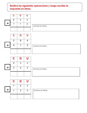 Sumas y escritura de numeros