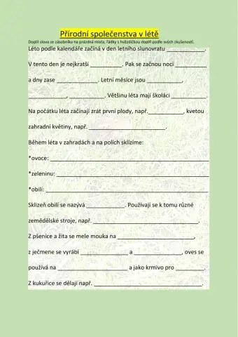 Přírodní společenstva v létě