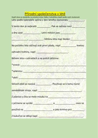 Přírodní společenstva v létě