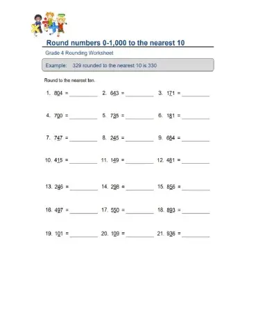 Round Numbers 0-1,000 to the Nearest 10