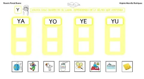 Clasificar sílabas Y en palabras, con grafemas.