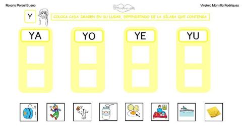 Clasificar sílabas Y en palabras, con grafemas.