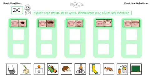 Clasificar sílabas con sonido C-Z en palabras, con articulemas.