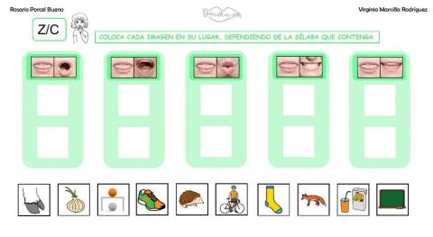 Clasificar sílabas con sonido C-Z en palabras, con articulemas.