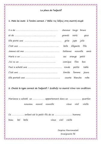 La place de l'adjectif