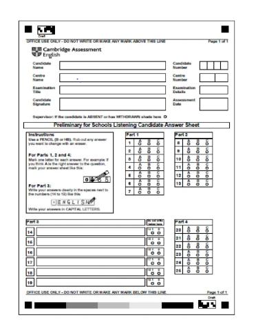 ANSWER SHEET LISTENING FINAL 