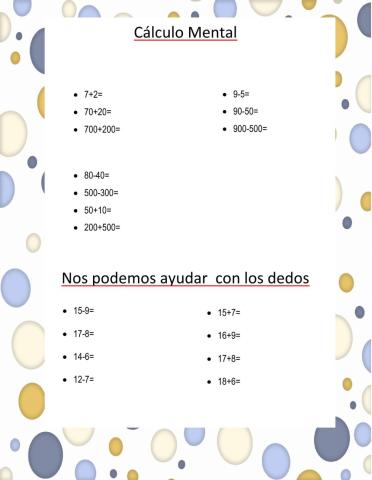 Cálculo mental - 23  de Junio