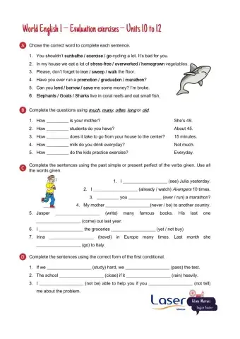 World English 1 - Exercises for Units 10 to 12