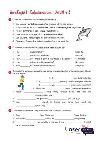 World English 1 - Exercises for Units 10 to 12