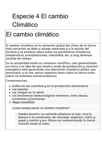 Especie 4 (Parte 2 ) Cambio Climatico