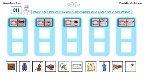 Clasificar sílabas con sonido CH inicial en palabras, con articulemas.