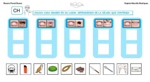 Clasificar sílabas con sonido CH en palabras, con articulemas.