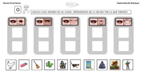 Clasificar sílabas con sonido G inicial en palabras, con articulemas.