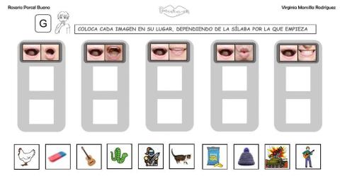 Clasificar sílabas con sonido G inicial en palabras, con articulemas.