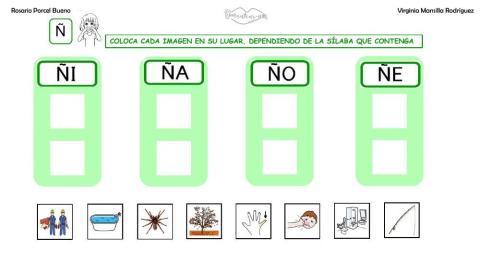 Clasificar sílabas Ñ en palabras, con grafemas.